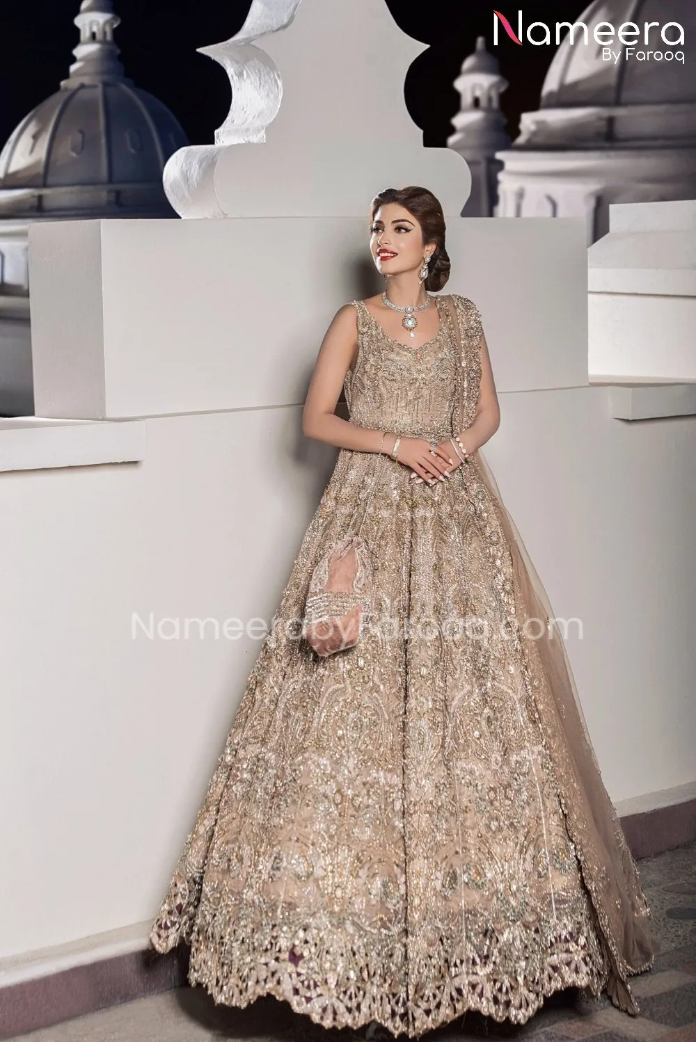 Golden Maxi Dress Pakistani for Bride Online #BS219